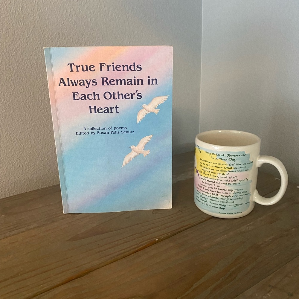 Susan Polis Shutz vintage book of poems and coffee mug